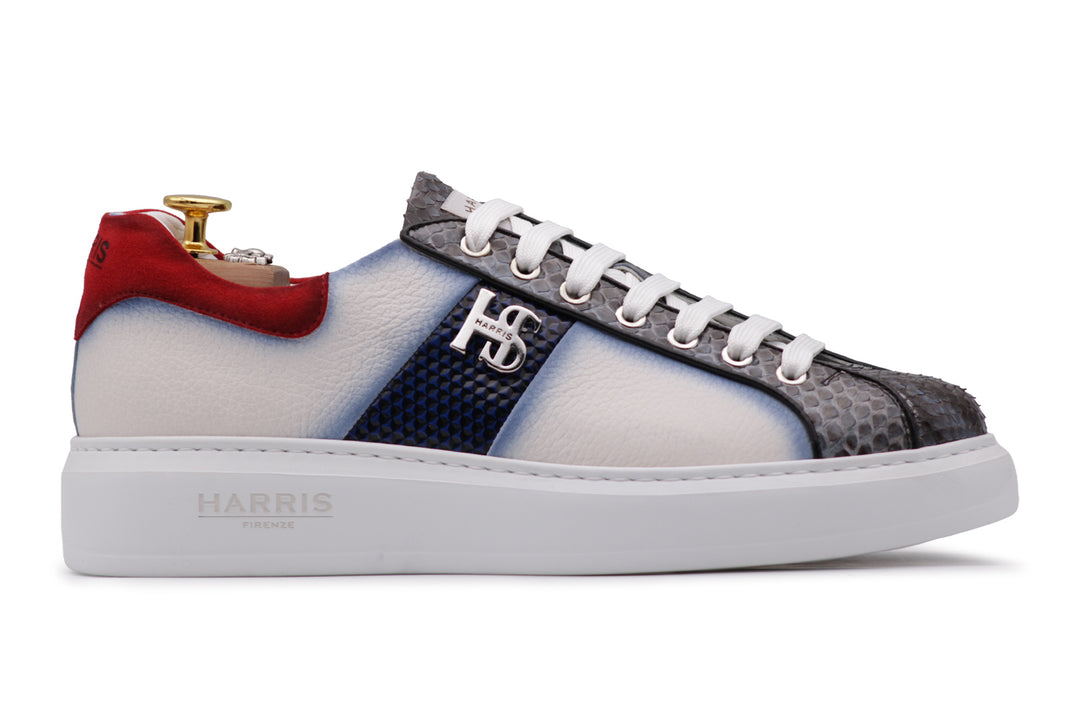 Sneakers in pelle morbida e pitone Blu