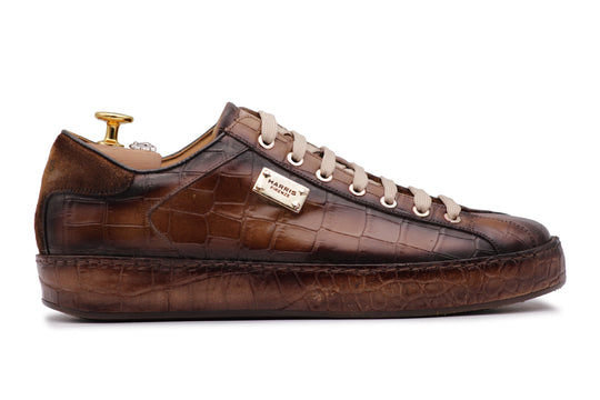 2817 Crocodile Effect Sneakers – Brown